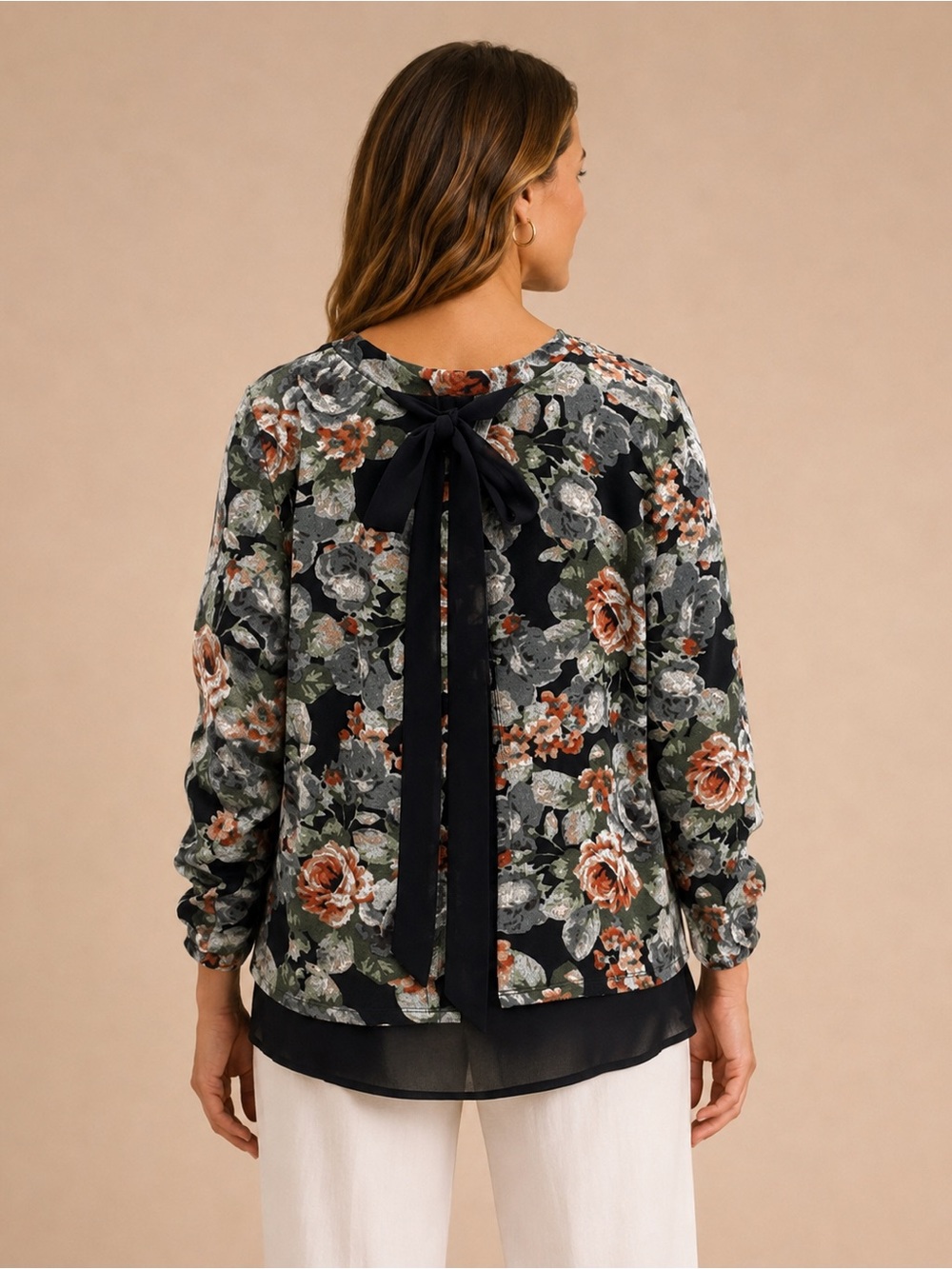 BOBEAU Aleesia Floral Bow Back Layered Knit Top